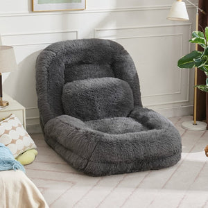 English Elm [new Arrived] Faux Fur Convertible Floor Lounger Plush Gaming Sofa Bed for Living Room Dark Gray W1628P387378