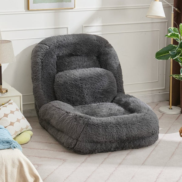 English Elm [new Arrived] Faux Fur Convertible Floor Lounger Plush Gaming Sofa Bed for Living Room Dark Gray W1628P387378
