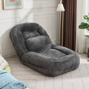 English Elm [new Arrived] Faux Fur Convertible Floor Lounger Plush Gaming Sofa Bed for Living Room Dark Gray W1628P387378