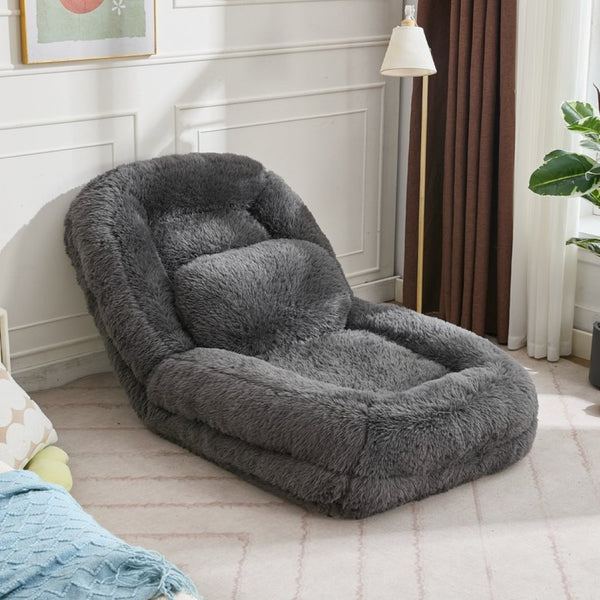 English Elm [new Arrived] Faux Fur Convertible Floor Lounger Plush Gaming Sofa Bed for Living Room Dark Gray W1628P387378