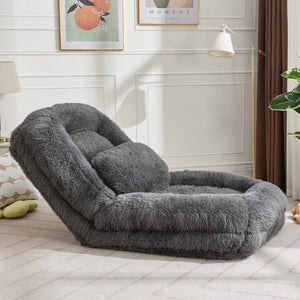 English Elm [new Arrived] Faux Fur Convertible Floor Lounger Plush Gaming Sofa Bed for Living Room Dark Gray W1628P387378