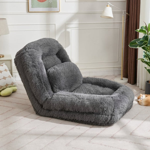 English Elm [new Arrived] Faux Fur Convertible Floor Lounger Plush Gaming Sofa Bed for Living Room Dark Gray W1628P387378