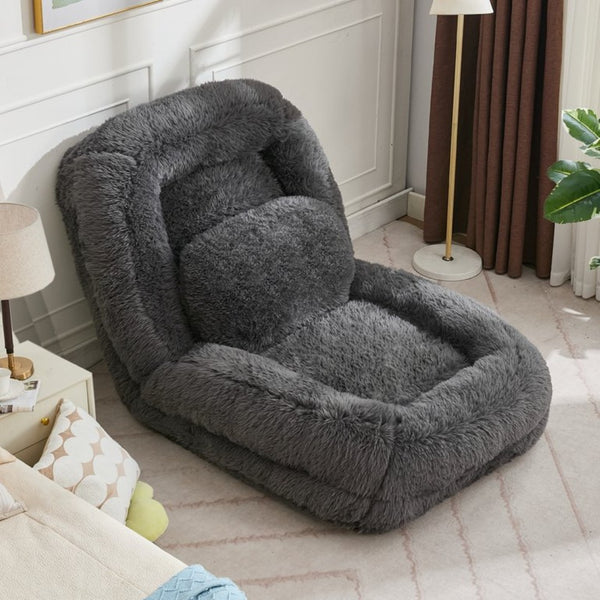 English Elm [new Arrived] Faux Fur Convertible Floor Lounger Plush Gaming Sofa Bed for Living Room Dark Gray W1628P387378