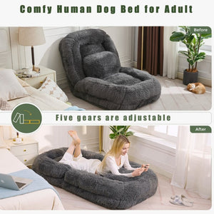 English Elm [new Arrived] Faux Fur Convertible Floor Lounger Plush Gaming Sofa Bed for Living Room Dark Gray W1628P387378