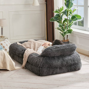 English Elm [new Arrived] Faux Fur Convertible Floor Lounger Plush Gaming Sofa Bed for Living Room Dark Gray W1628P387378