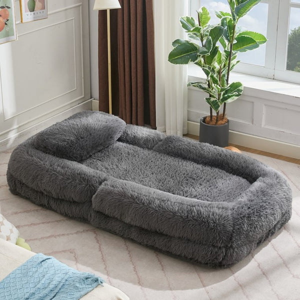 English Elm [new Arrived] Faux Fur Convertible Floor Lounger Plush Gaming Sofa Bed for Living Room Dark Gray W1628P387378