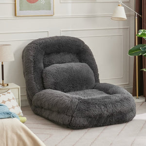 English Elm [new Arrived] Faux Fur Convertible Floor Lounger Plush Gaming Sofa Bed for Living Room Dark Gray W1628P387378