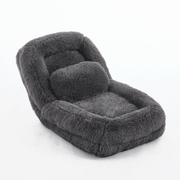 English Elm [new Arrived] Faux Fur Convertible Floor Lounger Plush Gaming Sofa Bed for Living Room Dark Gray W1628P387378