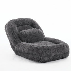 English Elm [new Arrived] Faux Fur Convertible Floor Lounger Plush Gaming Sofa Bed for Living Room Dark Gray W1628P387378