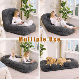 English Elm [new Arrived] Faux Fur Convertible Floor Lounger Plush Gaming Sofa Bed for Living Room Dark Gray W1628P387378