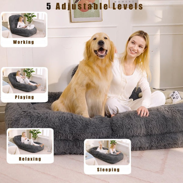 English Elm [new Arrived] Faux Fur Convertible Floor Lounger Plush Gaming Sofa Bed for Living Room Dark Gray W1628P387378