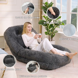 English Elm [new Arrived] Faux Fur Convertible Floor Lounger Plush Gaming Sofa Bed for Living Room Dark Gray W1628P387378