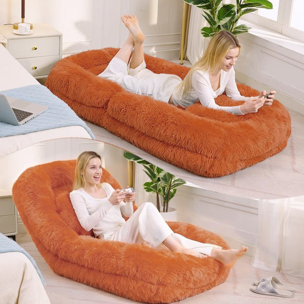 English Elm [new Arrived] Faux Fur Convertible Floor Lounger Plush Gaming Sofa Bed for Living Room Orange W1628P387379