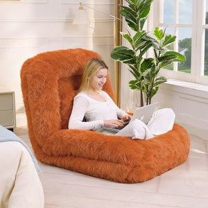 English Elm [new Arrived] Faux Fur Convertible Floor Lounger Plush Gaming Sofa Bed for Living Room Orange W1628P387379
