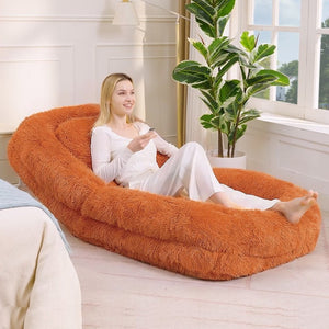 English Elm [new Arrived] Faux Fur Convertible Floor Lounger Plush Gaming Sofa Bed for Living Room Orange W1628P387379