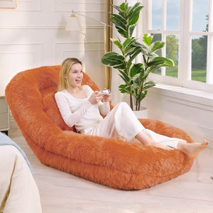 English Elm [new Arrived] Faux Fur Convertible Floor Lounger Plush Gaming Sofa Bed for Living Room Orange W1628P387379