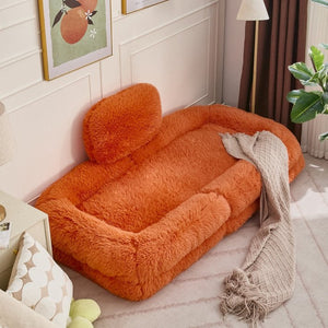 English Elm [new Arrived] Faux Fur Convertible Floor Lounger Plush Gaming Sofa Bed for Living Room Orange W1628P387379