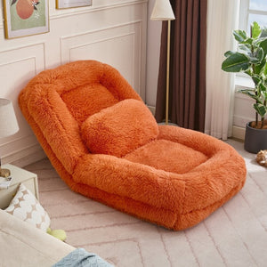 English Elm [new Arrived] Faux Fur Convertible Floor Lounger Plush Gaming Sofa Bed for Living Room Orange W1628P387379