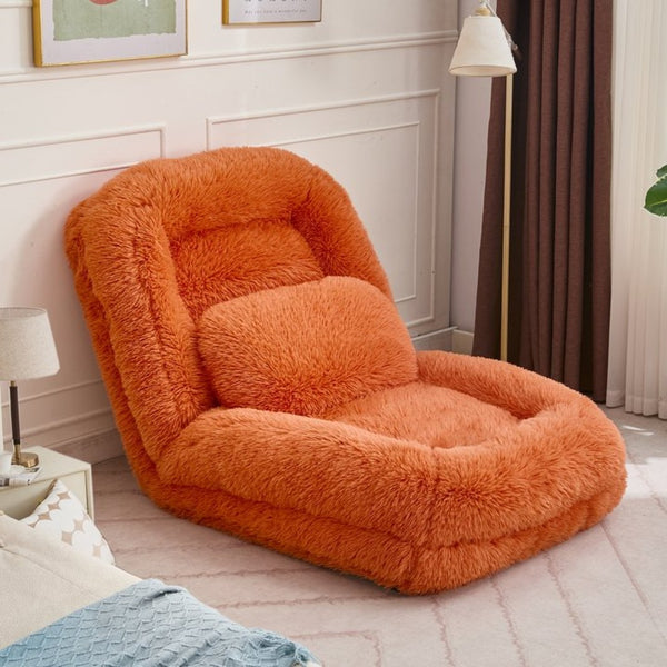 English Elm [new Arrived] Faux Fur Convertible Floor Lounger Plush Gaming Sofa Bed for Living Room Orange W1628P387379