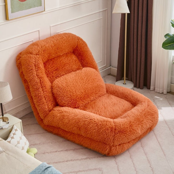 English Elm [new Arrived] Faux Fur Convertible Floor Lounger Plush Gaming Sofa Bed for Living Room Orange W1628P387379