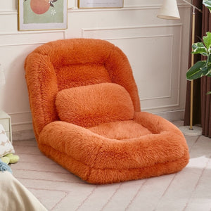 English Elm [new Arrived] Faux Fur Convertible Floor Lounger Plush Gaming Sofa Bed for Living Room Orange W1628P387379