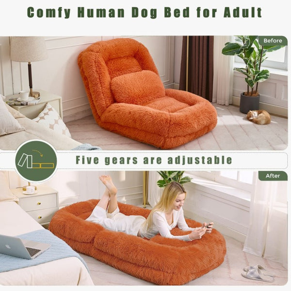 English Elm [new Arrived] Faux Fur Convertible Floor Lounger Plush Gaming Sofa Bed for Living Room Orange W1628P387379