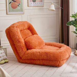 English Elm [new Arrived] Faux Fur Convertible Floor Lounger Plush Gaming Sofa Bed for Living Room Orange W1628P387379