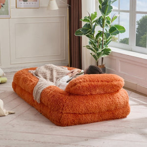 English Elm [new Arrived] Faux Fur Convertible Floor Lounger Plush Gaming Sofa Bed for Living Room Orange W1628P387379