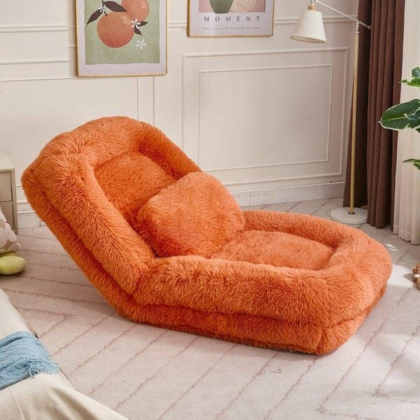 English Elm [new Arrived] Faux Fur Convertible Floor Lounger Plush Gaming Sofa Bed for Living Room Orange W1628P387379