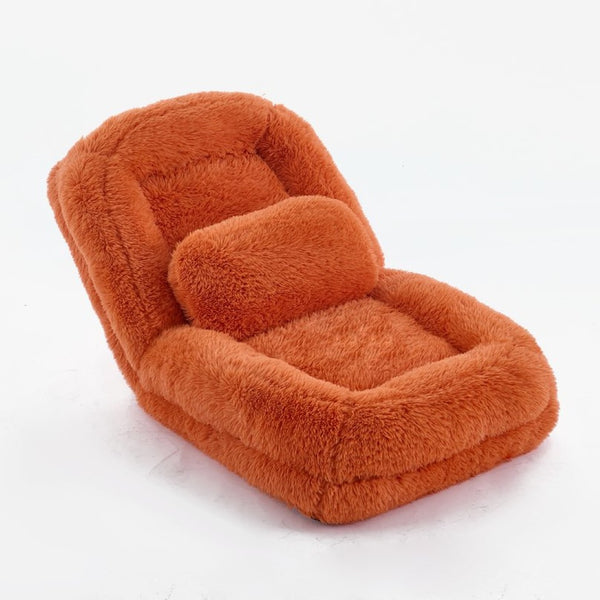 English Elm [new Arrived] Faux Fur Convertible Floor Lounger Plush Gaming Sofa Bed for Living Room Orange W1628P387379
