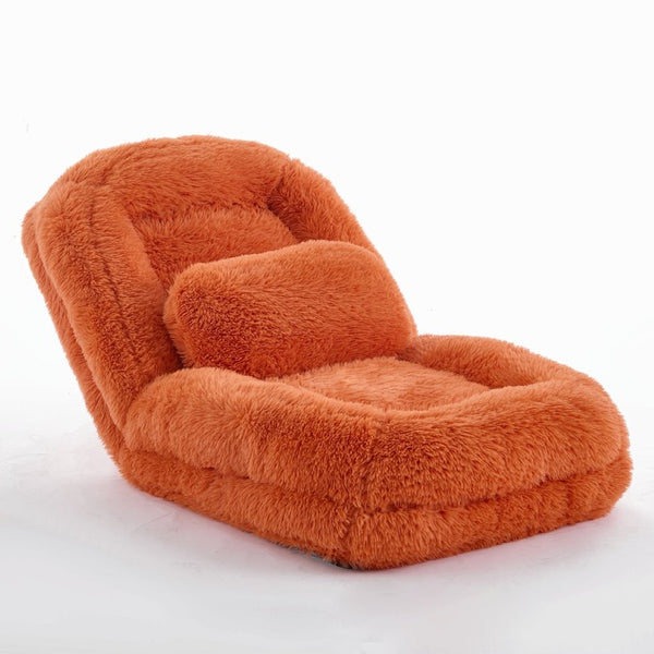 English Elm [new Arrived] Faux Fur Convertible Floor Lounger Plush Gaming Sofa Bed for Living Room Orange W1628P387379