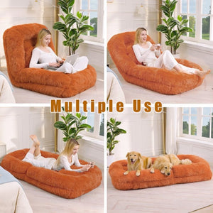 English Elm [new Arrived] Faux Fur Convertible Floor Lounger Plush Gaming Sofa Bed for Living Room Orange W1628P387379