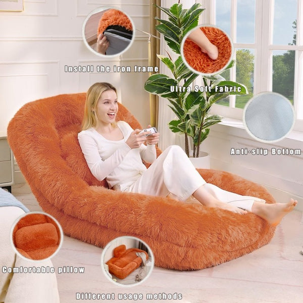 English Elm [new Arrived] Faux Fur Convertible Floor Lounger Plush Gaming Sofa Bed for Living Room Orange W1628P387379