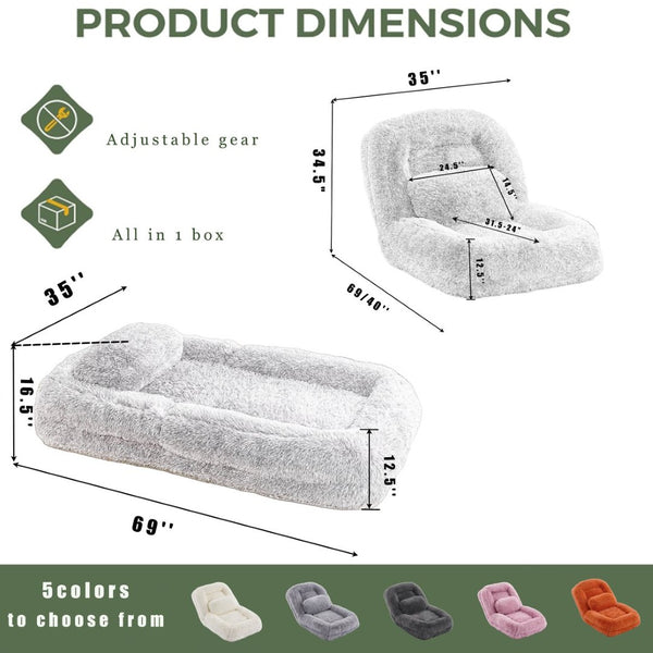English Elm [new Arrived] Faux Fur Convertible Floor Lounger Plush Gaming Sofa Bed for Living Room Orange W1628P387379