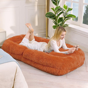 English Elm [new Arrived] Faux Fur Convertible Floor Lounger Plush Gaming Sofa Bed for Living Room Orange W1628P387379