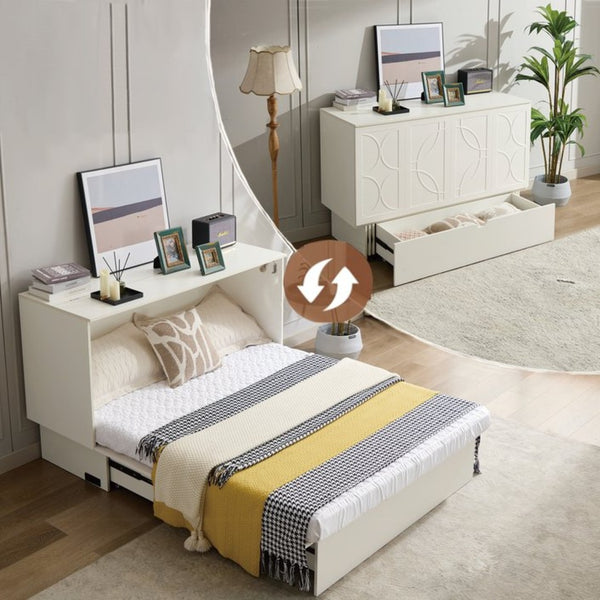 English Elm New Queen Murphy Cabinet Bed with Foam Mattress Storage Drawer and Built-In USB Charging W1628S00010