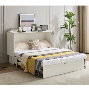English Elm New Queen Murphy Cabinet Bed with Foam Mattress Storage Drawer and Built-In USB Charging W1628S00010