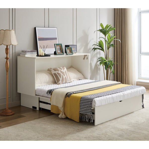 English Elm New Queen Murphy Cabinet Bed with Foam Mattress Storage Drawer and Built-In USB Charging W1628S00010