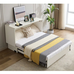 English Elm New Queen Murphy Cabinet Bed with Foam Mattress Storage Drawer and Built-In USB Charging W1628S00010