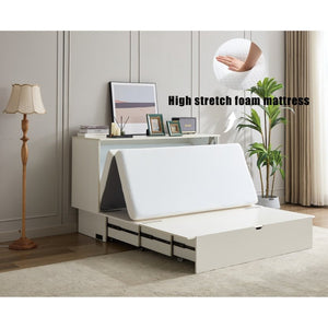 English Elm New Queen Murphy Cabinet Bed with Foam Mattress Storage Drawer and Built-In USB Charging W1628S00010