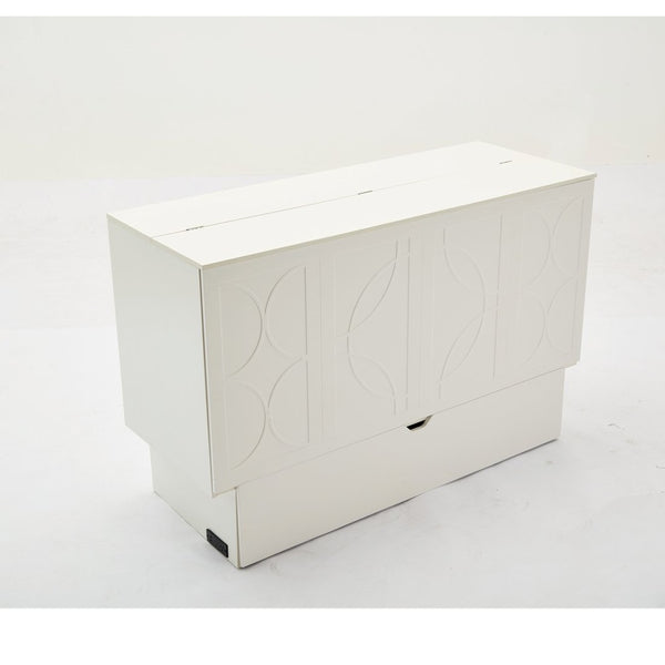 English Elm New Queen Murphy Cabinet Bed with Foam Mattress Storage Drawer and Built-In USB Charging W1628S00010