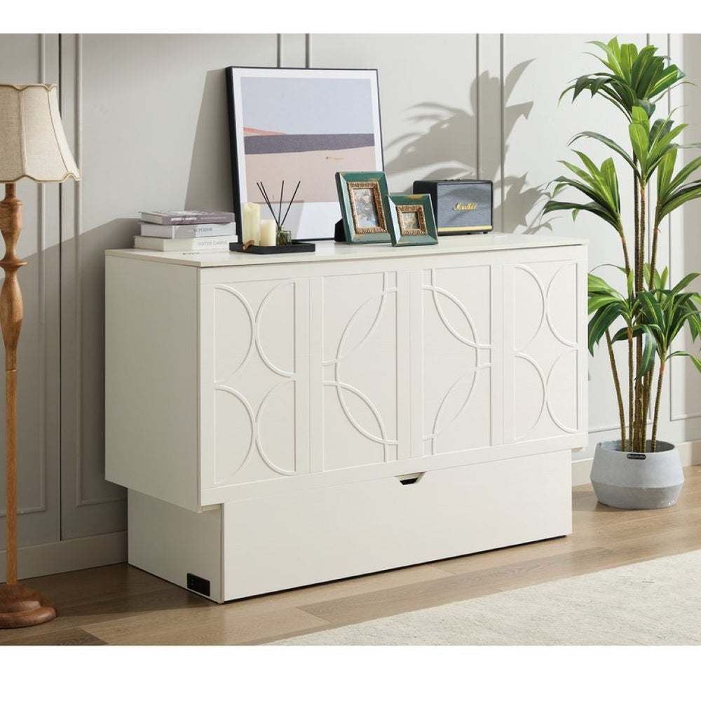 English Elm New Queen Murphy Cabinet Bed with Foam Mattress Storage Drawer and Built-In USB Charging W1628S00010