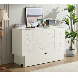 English Elm New Queen Murphy Cabinet Bed with Foam Mattress Storage Drawer and Built-In USB Charging W1628S00010