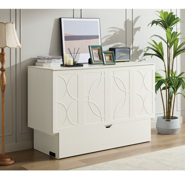 English Elm New Queen Murphy Cabinet Bed with Foam Mattress Storage Drawer and Built-In USB Charging W1628S00010