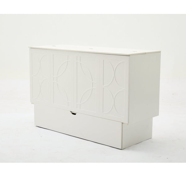 English Elm New Queen Murphy Cabinet Bed with Foam Mattress Storage Drawer and Built-In USB Charging W1628S00010
