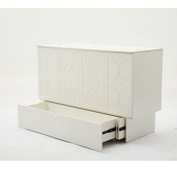 English Elm New Queen Murphy Cabinet Bed with Foam Mattress Storage Drawer and Built-In USB Charging W1628S00010