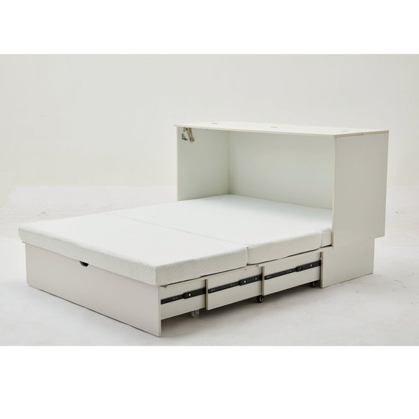 English Elm New Queen Murphy Cabinet Bed with Foam Mattress Storage Drawer and Built-In USB Charging W1628S00010