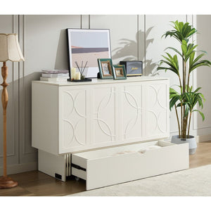 English Elm New Queen Murphy Cabinet Bed with Foam Mattress Storage Drawer and Built-In USB Charging W1628S00010
