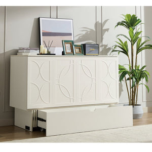 English Elm New Queen Murphy Cabinet Bed with Foam Mattress Storage Drawer and Built-In USB Charging W1628S00010