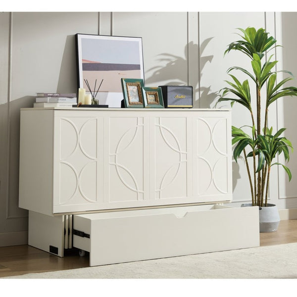 English Elm New Queen Murphy Cabinet Bed with Foam Mattress Storage Drawer and Built-In USB Charging W1628S00010